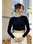Yanlardan Büzgü Detaylı Uzun Kollu Fitilli Crop Top Bluz 1