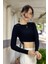 Yanlardan Büzgü Detaylı Uzun Kollu Fitilli Crop Top Bluz 2