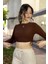 Yanlardan Büzgü Detaylı Uzun Kollu Fitilli Crop Top Bluz 1