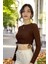Yanlardan Büzgü Detaylı Uzun Kollu Fitilli Crop Top Bluz 3