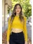 Yanlardan Büzgü Detaylı Uzun Kollu Fitilli Crop Top Bluz 1