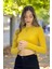 Yanlardan Büzgü Detaylı Uzun Kollu Fitilli Crop Top Bluz 2