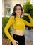 Yanlardan Büzgü Detaylı Uzun Kollu Fitilli Crop Top Bluz 5