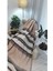 4 Mevsim Pamuklu Battaniye Çift Kişilik 180*220CM Balkon Tv Battaniyesi Kahverengi Çizgili 1