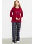 Nakış Detaylı Ekose Pijama Takım - Kırmızı 2