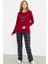 Nakış Detaylı Ekose Pijama Takım - Kırmızı 4
