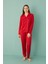Kadın 50701-030 Önü Düğmeli Süet Pijama Takımı Kırmızı 1