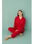 Kadın 50701-030 Önü Düğmeli Süet Pijama Takımı Kırmızı 2