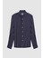 Slim Fit Lacivert Çizgi Baskılı Gömlek 5