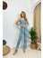 Kadın Mavi Leoar Baskılı Atlet Pantalon Takım Pijama 2