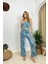 Kadın Mavi Leoar Baskılı Atlet Pantalon Takım Pijama 3