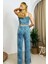 Kadın Mavi Leoar Baskılı Atlet Pantalon Takım Pijama 4