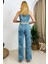 Kadın Mavi Leoar Baskılı Atlet Pantalon Takım Pijama 5