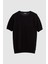 Slim Fit Siyah Düz Örgü Rayon Triko T-Shirt 5