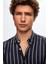 Slim Fit Lacivert Çizgi Baskılı Gömlek 4