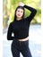 Kadın Siyah Fitilli Crop Triko Kazak Kısa Model Akrilik Kumaş Ribanalı - 3122 4