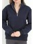 Kadın Lacivert Dik Yaka Triko Detaylı Yarım Fermuarlı Sweatshirt - 5087 6
