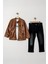 Deri Ceketli Adventige Baskı 3 Lü Erkek çocuk takım - Kahverengi 1