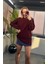 Bordo Yarı Boğazlı Fitilli Oversize Kazak 3