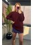 Bordo Yarı Boğazlı Fitilli Oversize Kazak 4