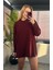 Bordo Yarı Boğazlı Fitilli Oversize Kazak 5