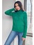 Kadın Yarım Balıkçı Desenli Likralı Triko Bluz P-00001359 2