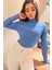 Kadın Yarım Balıkçı Desenli Likralı Triko Bluz P-00001359 2