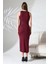 Bisiklet Yaka Kolsuz Klasik Tasarım Düz Elbise 21905 Bordo 4