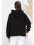 Kadın Kapüşonlu Nakışlı Şardonlu Üç Iplik Oversize Sweatshirt 2