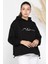 Kadın Kapüşonlu Nakışlı Şardonlu Üç Iplik Oversize Sweatshirt 3