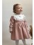 ALYRA Kız Çocuk Pembe Elbise Uzun Kollu Çiçekli Nakışlı Fırfırlı Doğum Günü Özel Gün Kadife Elbise Bebe Giyim ALY0550 4