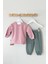 Aisha Kız Bebek Pembe Ayıcık Baskılı Fırfır Detaylı Sweatshirt 2'li Takım 2