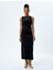 Slim Fit Drape Detaylı Kolsuz Uzun Kadife Elbise 3