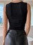 Siyah Renk Kalın Askılı Kare Yaka Düz Desensiz Fitilli Likralı Kaşkorse Crop Top Bluz 2