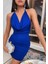 Süper Mini Gece Elbisesi Sırt Dekolteli Mavi 3