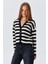 6892 Kadın Çizgili Dokulu Hırka Siyah 1