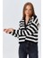 6892 Kadın Çizgili Dokulu Hırka Siyah 5
