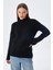6849 Kadın Dikişsiz Dik Yaka Triko Kazak Siyah 5