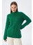 6849 Kadın Dikişsiz Dik Yaka Triko Kazak Yeşil 3