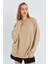 6913 Kadın Salaş Yumuşak Dokulu Oversize Triko Kazak Bej 3