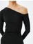 Drape Detaylı Asimetrik Yaka Uzun Kollu Mini Kalem Elbise 5