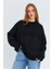 6913 Kadın Salaş Yumuşak Dokulu Oversize Triko Kazak Siyah 1