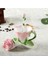 Pembe Tarzı Yaratıcı Moda 3D Gül Şekli Çiçek Emaye Seramik Kahve Çay Bardağı ve Tabağı Kaşık Seti Porselen Su Bardağı Sevgililer Günü Hediyesi (Yurt Dışından) 1