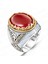 925 Ayar Gümüş Kırmızı Akik Taşlı Beyaz Mineli Usta Işi Erkek Yüzük 2