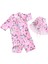 UPF50+ Pembe Unicorn Mavi Balon Desenli Kız Çocuk Şapka Mayo Set 1