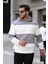 Açık Gri Beyaz Blok Parçalı Overisize Kapşonlu Üç Iplik Sweatshirt- 2316 1