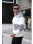 Açık Gri Beyaz Blok Parçalı Overisize Kapşonlu Üç Iplik Sweatshirt- 2316 2