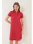 Kırmızı Kadın Polo Yaka Kısa Kollu Örme Elbise -2431 1