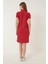 Kırmızı Kadın Polo Yaka Kısa Kollu Örme Elbise -2431 3