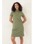 Haki Kadın Polo Yaka Kısa Kollu Örme Elbise -2431 1